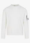C.p. Company Cp Company Brushed Diagonal Fleece Lens Crew Neck Sweatshirt In White