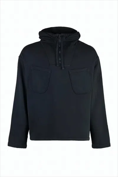 C.p. Company Cropped Half-zip Jacket With Flap Pockets And Hood In Black