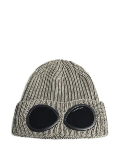 C.p. Company Cp Company Cuffed Ribbed Knit Beanie With Goggle Lenses, 100% Wool Made In Italy In Verde