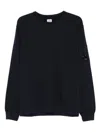 C.p. Company Dark Blue Cotton Sweatshirt With Signature Sleeve Logo In Black