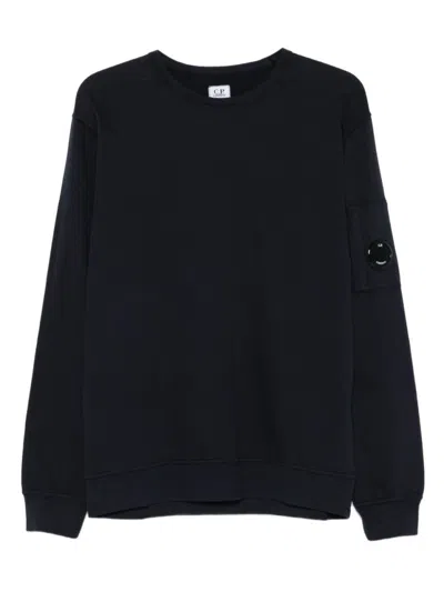 C.p. Company Dark Blue Cotton Sweatshirt With Signature Sleeve Logo In Black