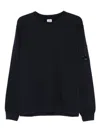 C.p. Company Dark Blue Cotton Sweatshirt With Signature Sleeve Logo In Black