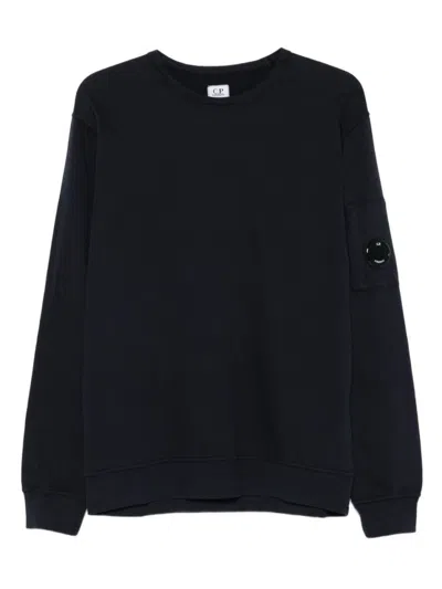C.P. COMPANY DARK BLUE COTTON SWEATSHIRT WITH SIGNATURE SLEEVE LOGO