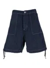 C.p. Company Dark Blue Shorts With Logo Patch On The Back In Denim Man In Blue