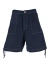 C.p. Company Dark Blue Shorts With Logo Patch On The Back In Denim Man In Blu