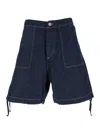 C.p. Company Dark Blue Shorts With Logo Patch On The Back In Denim Man In Multicolor