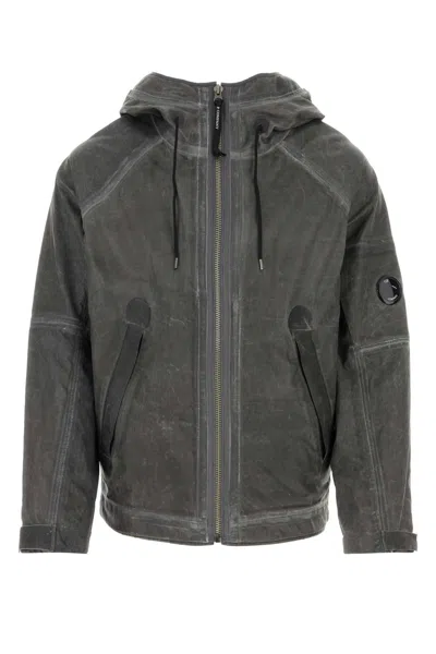 C.p. Company Dark Grey Linen Jacket In Raven