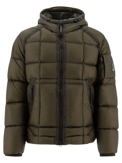 C.p. Company Khaki Hooded Down Jacket In Green