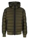 C.p. Company Men Green Down Jacket With Fixed Hood And Goggle Detail In Tech Fabric Man In Green
