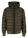C.p. Company Men Green Down Jacket With Fixed Hood And Goggle Detail In Tech Fabric Man In Green