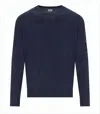 C.p. Company Deep Navy Crew Neck Sweater With Distinctive Logo Patch In Blue