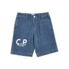 C.p. Company Denim Bermuda Pants With Logo Print Kids In Blue