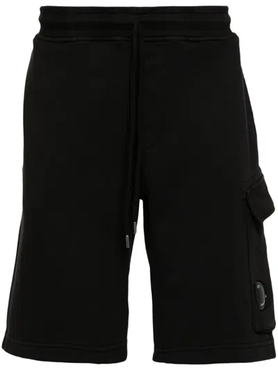 C.p. Company Diagonal Cotton Track Shorts In Black