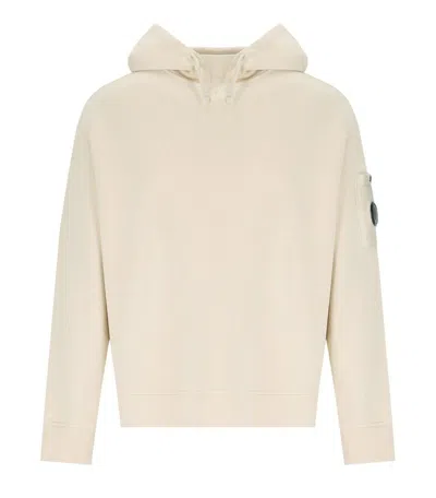 C.p. Company Diagonal Fleece Boxy Cream Hoodie In Neutral