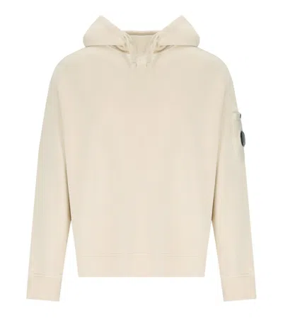 C.P. COMPANY DIAGONAL FLEECE BOXY CREAM HOODIE