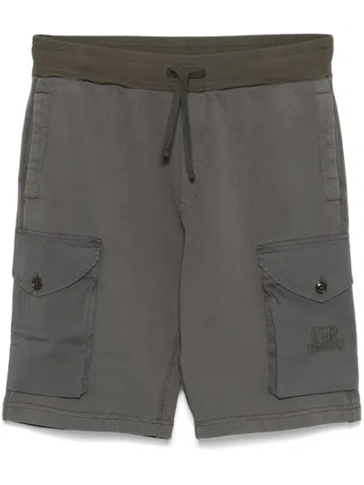 C.p. Company Diagonal Fleece Cargo Shorts In Grey