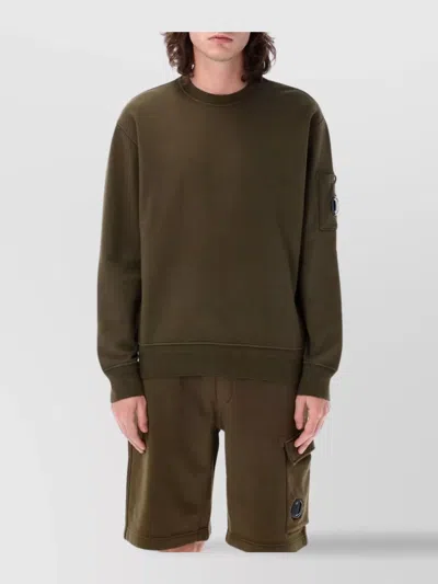 C.p. Company Diagonal Fleece Crew Neck Sweater In Brown