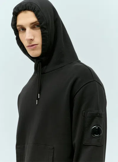 C.p. Company Diagonal Fleece Hooded Sweatshirt In Black