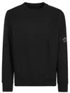 C.p. Company Crewneck Sweatshirt In Cotton Diagonal Raised Fleece Lens In Black
