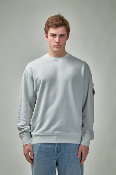 C.p. Company Diagonal Raised Fleece Crew Neck Lens Sweatshirt In Gray