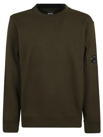 C.p. Company Diagonal Raised Fleece Crew Neck Lens Sweatshirt In Ivy Green