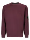 C.p. Company Diagonal Raised Fleece Crewneck Lens Sweatshirt In Crimson