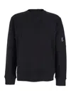 C.p. Company Black Crew Neck Sweater With Logo Patch Applied On The Sleeve In Cotton Man In Black