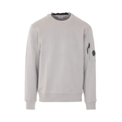Pre-owned C.p. Company Diagonal Raised Fleece Crewneck Lens Sweatshirt 'dove' | White | Men's Size Xl