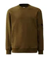 C.p. Company Diagonal Raised Fleece Crewneck Sweater With Iconic Lens Detail In Green