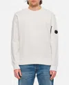 C.p. Company Diagonal Raised Fleece Crewneck Lens Sweatshirt In White