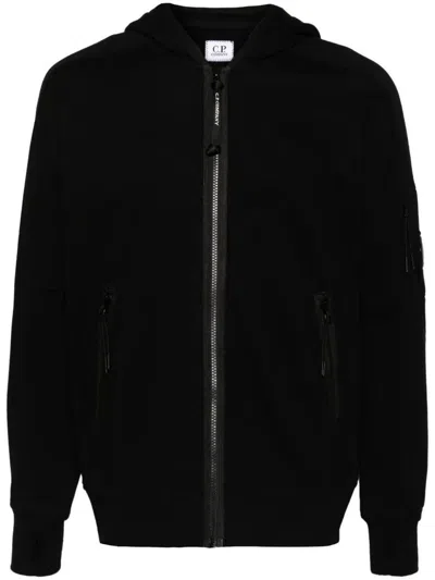 C.p. Company Diagonal Raised Fleece Full Zip Hooded Sweatshirt Clothing In Black