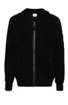 C.p. Company Diagonal Raised Fleece Full Zip Hooded Sweatshirts In Black