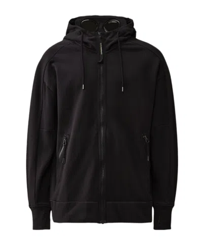 C.p. Company Diagonal Raised Fleece Goggle Hooded Sweatshirt In Black