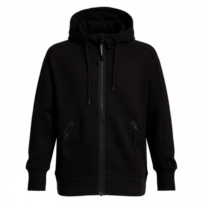 C.p. Company Diagonal Raised Fleece Goggle Hooded Sweatshirt In Black