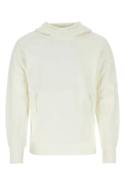 C.p. Company Diagonal Raised Fleece Goggle Hoodie-xl Nd  Male In White