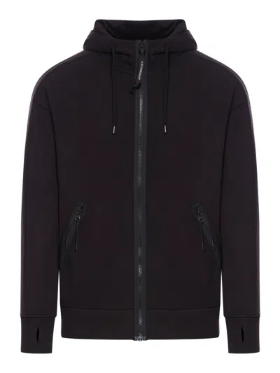C.P. COMPANY DIAGONAL RAISED FLEECE GOGGLE ZIPPED HOODED SWEATSHIRT