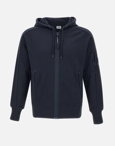 C.p. Company Diagonal Raised Fleece Hoodie In Blue