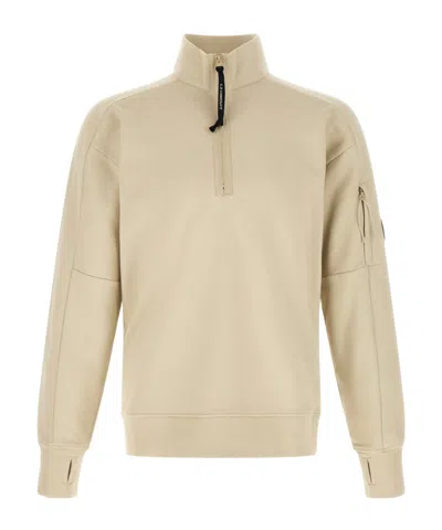 C.p. Company Diagonal Raised Fleece Lens Half Zip Sweatshirt In Gray