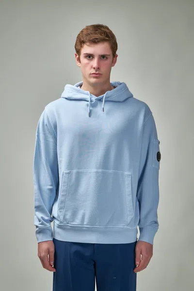 C.p. Company Diagonal Raised Fleece Lens Hooded Sweatshirt In Blue