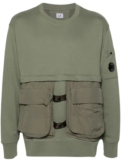 C.p. Company Diagonal Raised Fleece Mixed Detachable Sweatshirt In Green