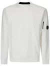 C.p. Company Diagonal Raised Fleece Crewneck Lens Sweatshirt In White