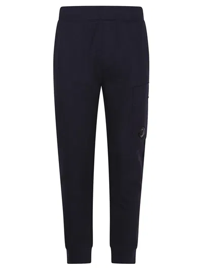 C.p. Company Diagonal Textured Fleece Cargo Track Pants In Black