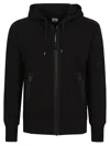 C.p. Company Sweatshirts Hooded Open In Diagonal Raised Fleece In Black