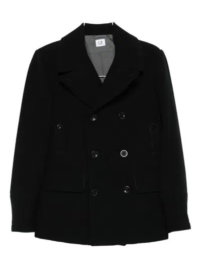 C.p. Company Double-breasted Peacoat In Black