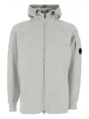 C.p. Company Grey Cardigan With Drawstring Hood And Logo Plaque On The Sleeve In Gray