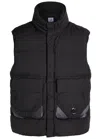 C.p. Company Black Vest With Mock Drawstring Neck And Logo Plaque On The Front In Animal Print