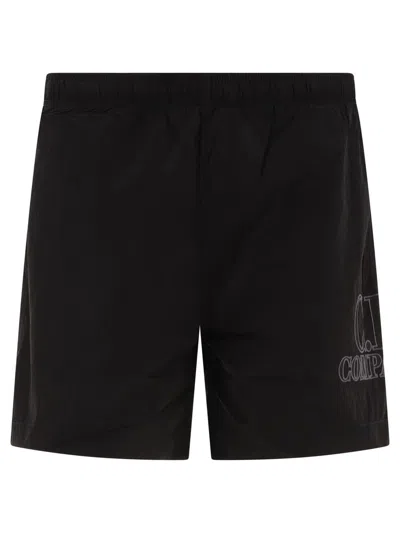C.p. Company "eco-chrome" Swim Shorts In Black
