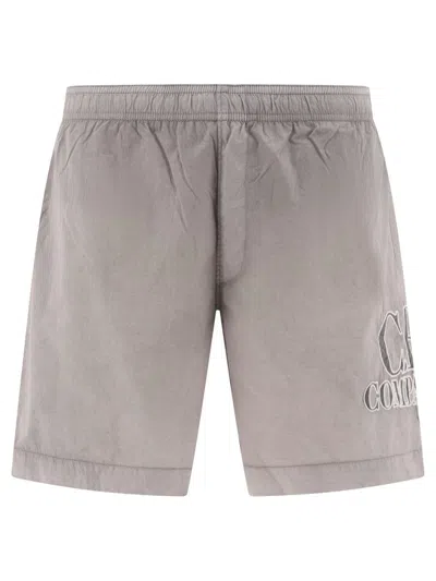 C.p. Company Logo-embroidered Swim Shorts In Grey