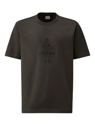 C.p. Company Embroidered-figure Cotton T-shirt In Black