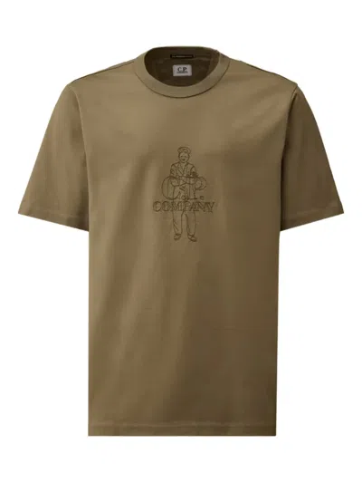 C.p. Company Embroidered Figure T-shirt In Green